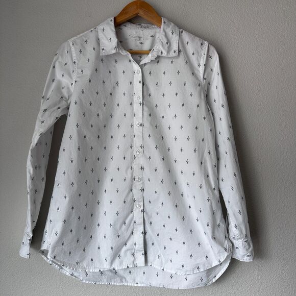 Garnet Hill Women's Button Shirt White Top Long Sleeve Organic Cotton Size 8 - Picture 1 of 7